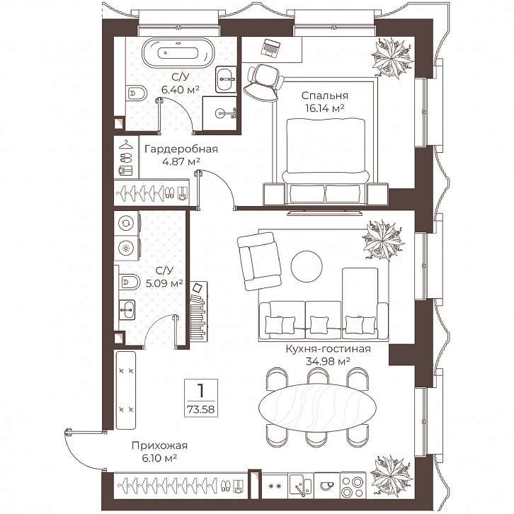 Помещение 0000051042 (Резиденции Воронцова; г. Москва, переулок Обуха, д. 3) планировка