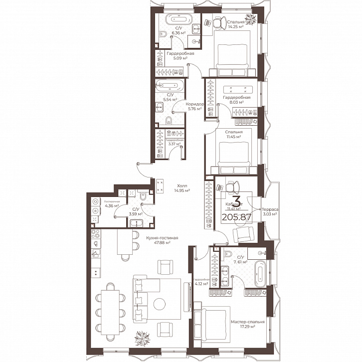 Помещение 0000051060 (Резиденции Воронцова; г. Москва, переулок Обуха, д. 3) планировка
