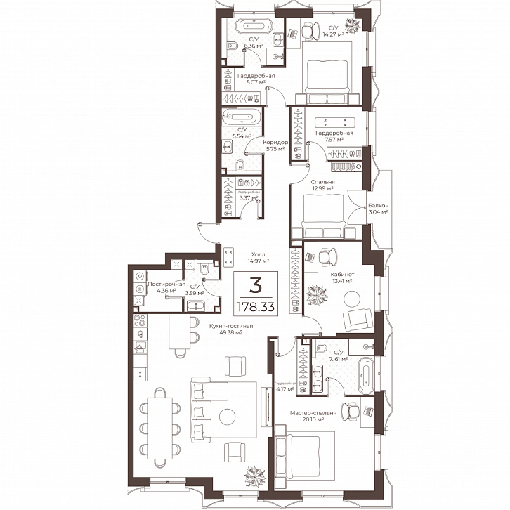 Помещение 0000051056 (Резиденции Воронцова; г. Москва, переулок Обуха, д. 3) планировка