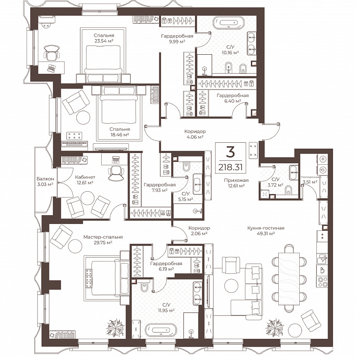 Помещение 0000051055 (Резиденции Воронцова; г. Москва, переулок Обуха, д. 3) планировка