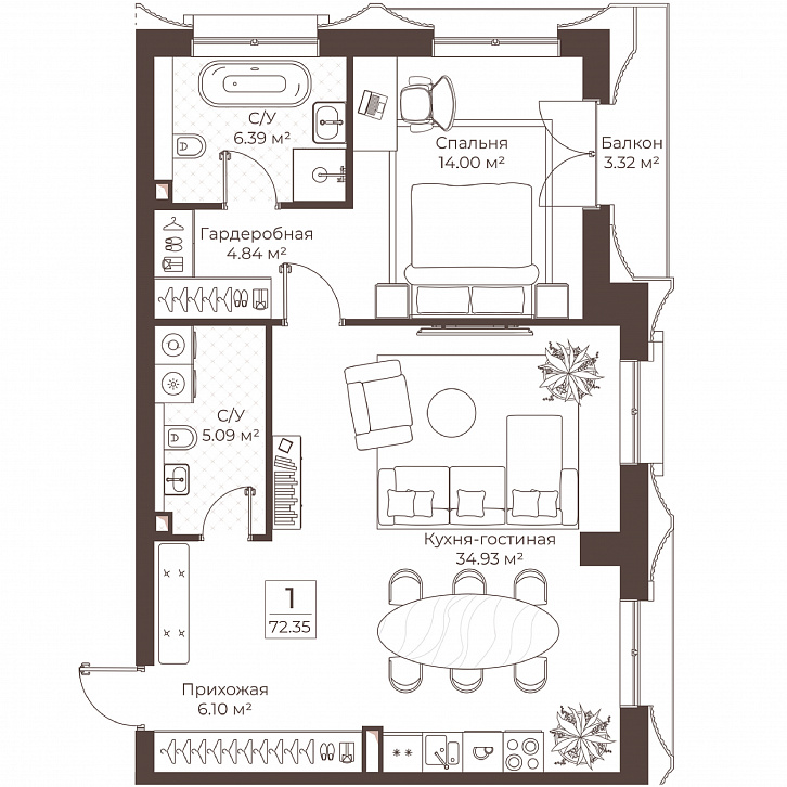 Помещение 0000051045 (Резиденции Воронцова; г. Москва, переулок Обуха, д. 3) планировка