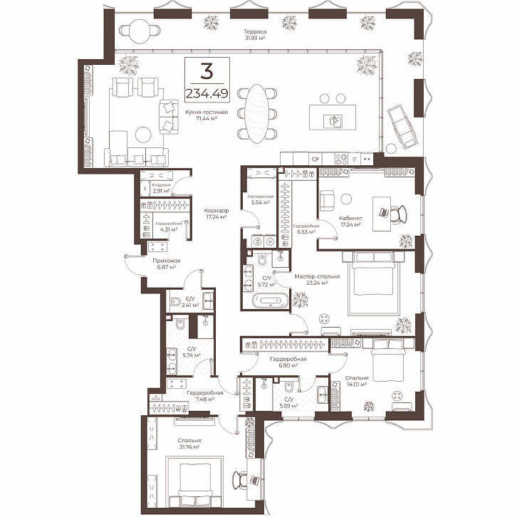 Помещение 0000051065 (Резиденции Воронцова; г. Москва, переулок Обуха, д. 3) планировка